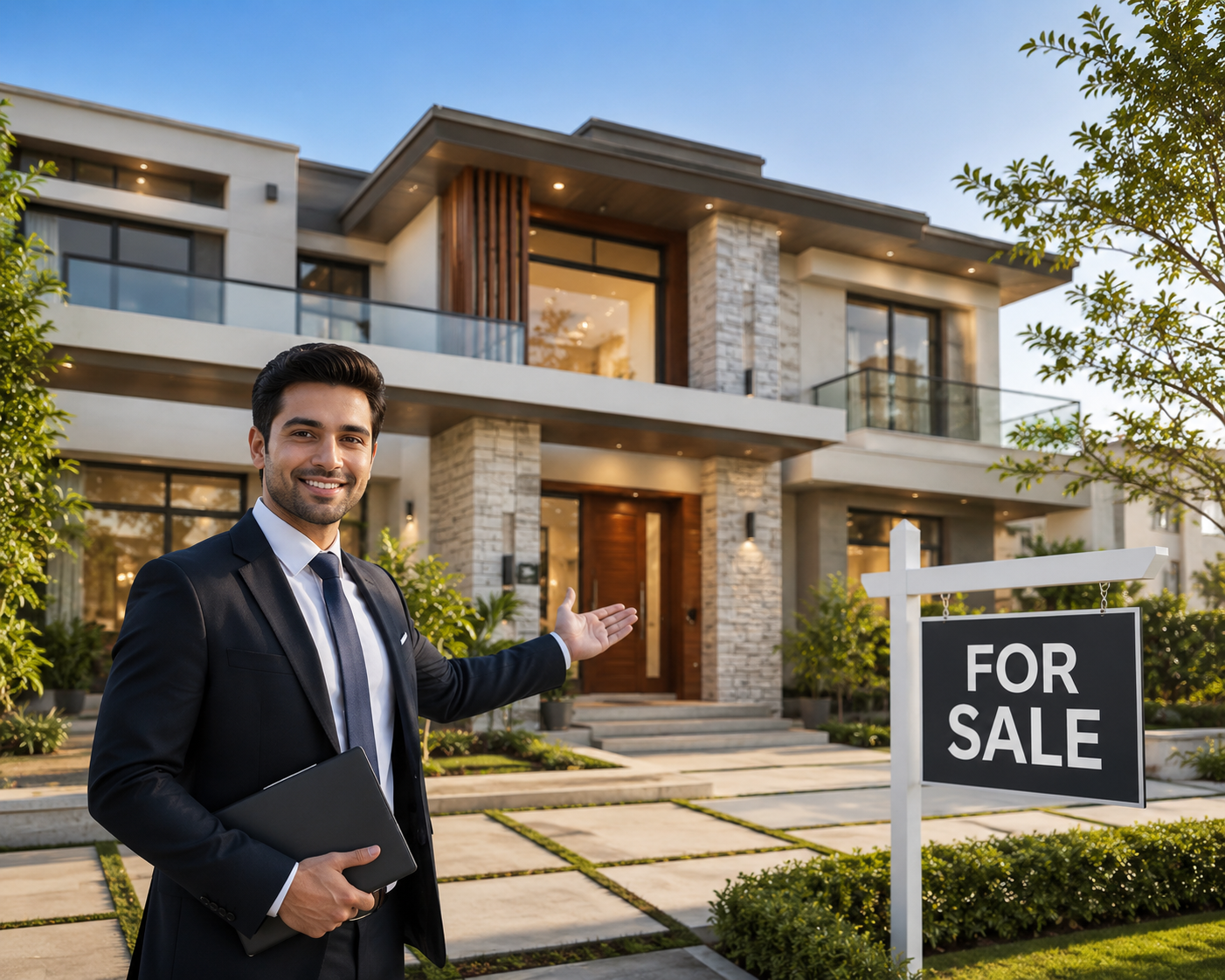 Real estate professional presenting a luxury property